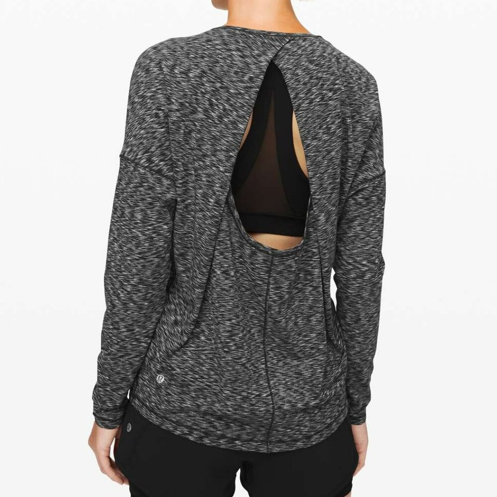 Lululemon Black White Space Dye Get Set Long Sleeve Open Back Top